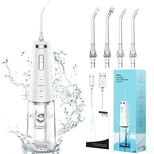 FYA Cordless Water Dental Flosser, Portable Dental Oral Irrigator Detachable Water Tank with 4 Modes, Rechargeable IPX7 Waterproof Water Picks for Teeth Cleaning, Home & Travel,Braces Bridges Care